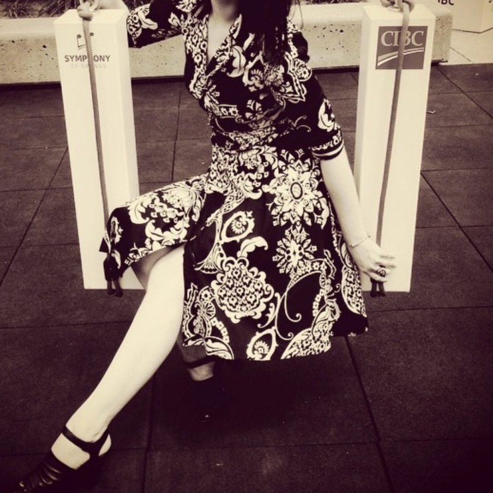 Vintage Zara dress black white floral print below knee length dress boho cotton